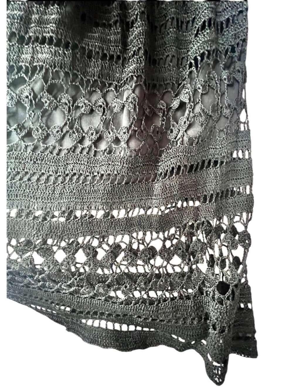 Chicos Maxi Skirt Size 2 Black Crocheted Lace Lined Design 41.5" Length Boho - Picture 7 of 11